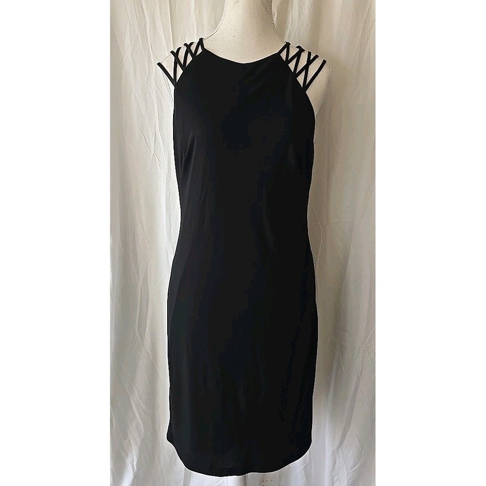 Ralph Lauren Dress Women's Size 10 Black Crisscross Straps Lined Knee Length